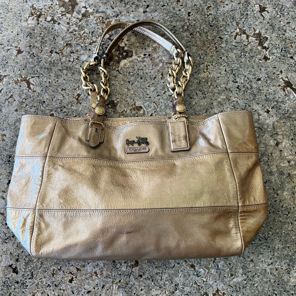 Coach Gold Shoulder Bag with Chain-Link Handles